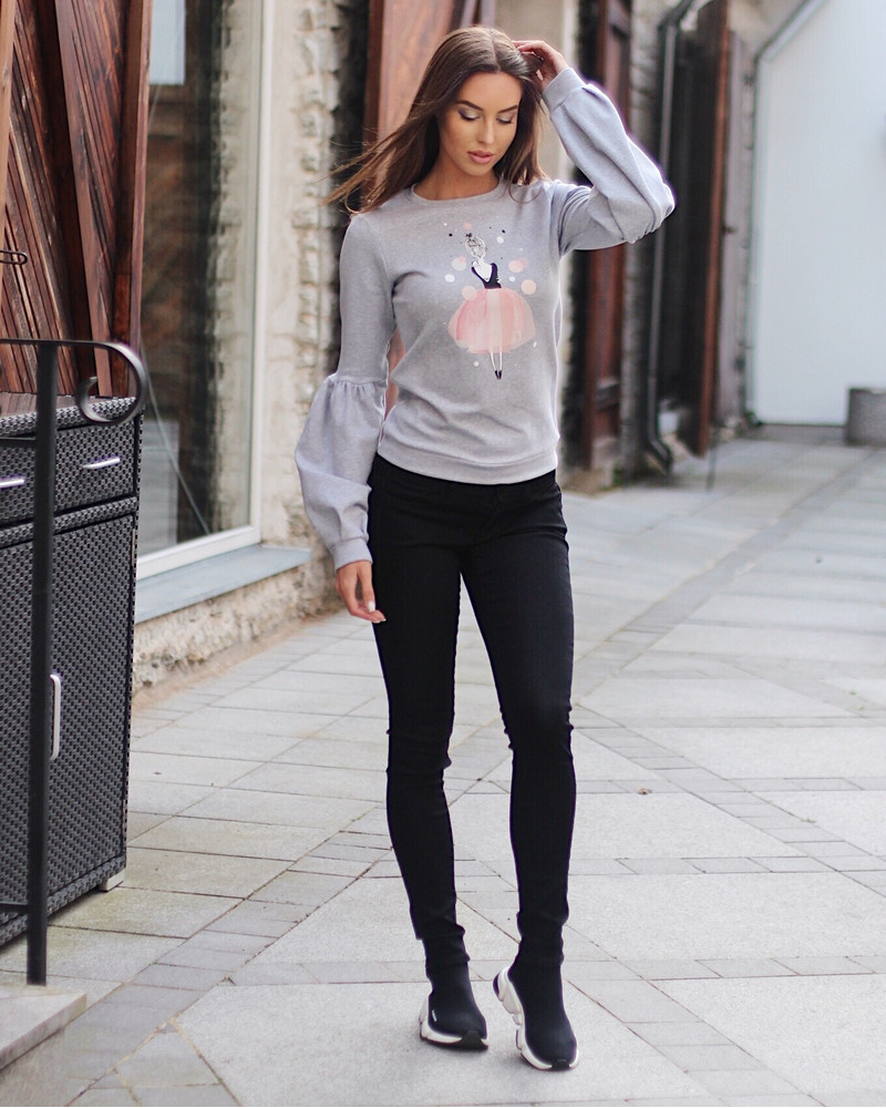 PINK GIRL ALICE SWEATSHIRT LIGHT GREY
