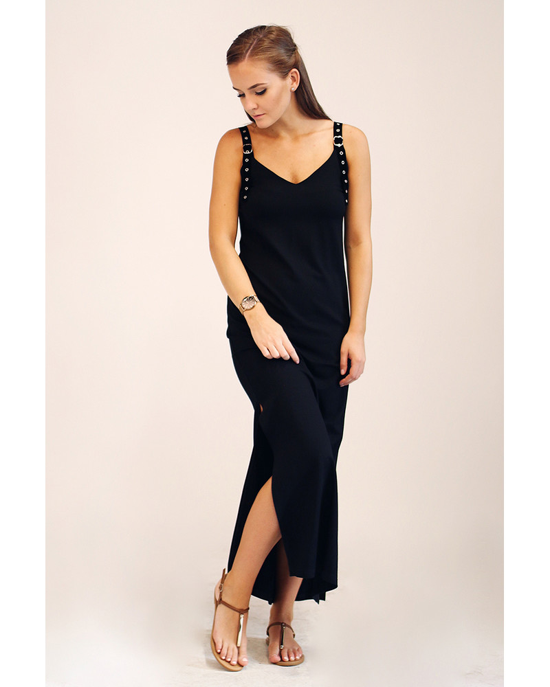 BUCKLE MAXI SLIT DRESS BLACK