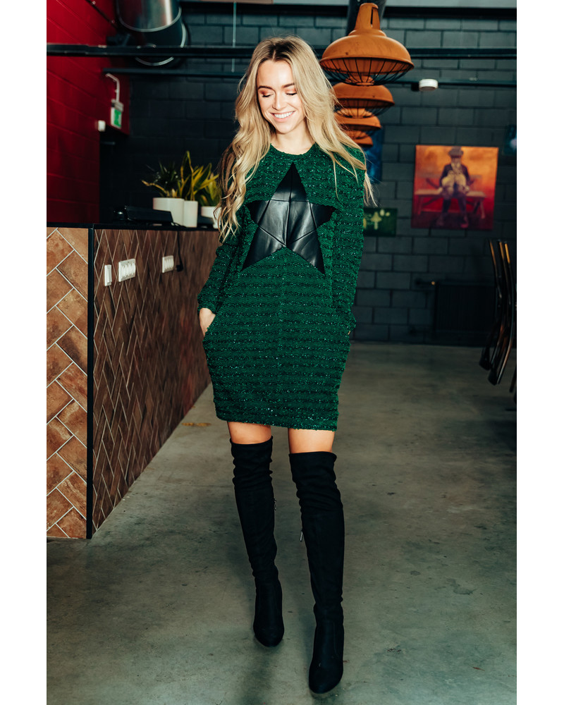 GREEN SHINY KNIT STAR DRESS duplicate