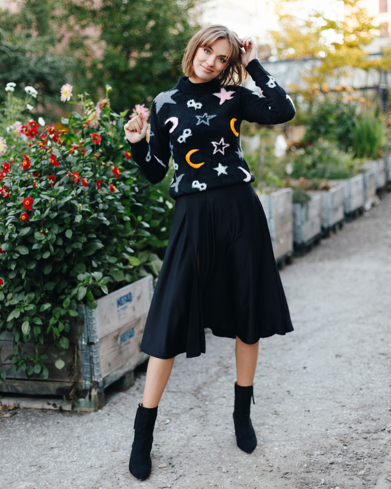 SILKY MIDI SKIRT BLACK