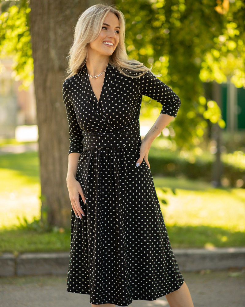 ELEGANT POLKA DOT DRESS BLACK