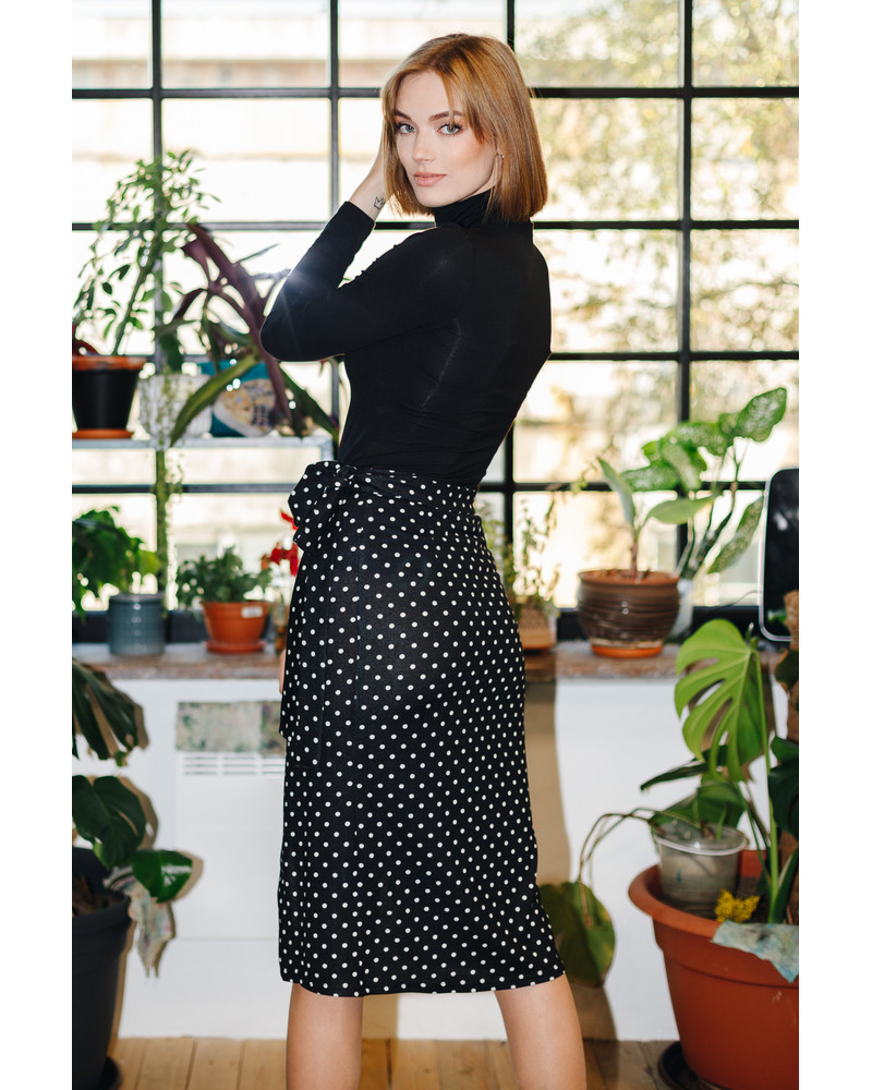 BODYCON WRAP POLKA DOT SKIRT BLACK