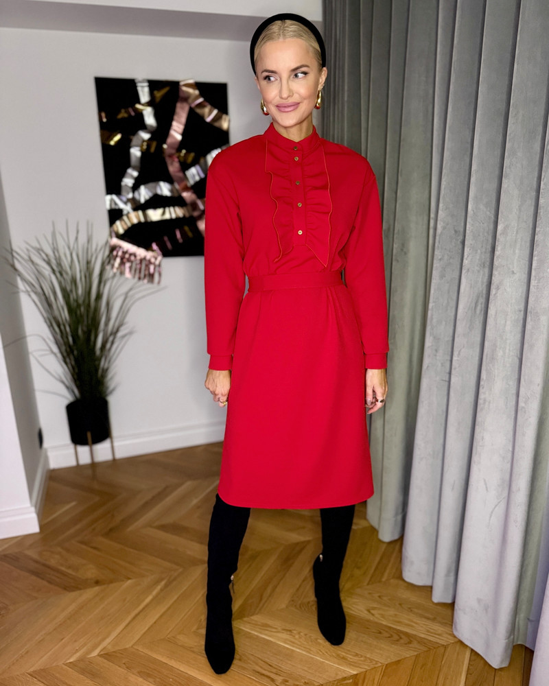 FRILL RIVETED DRESS RED