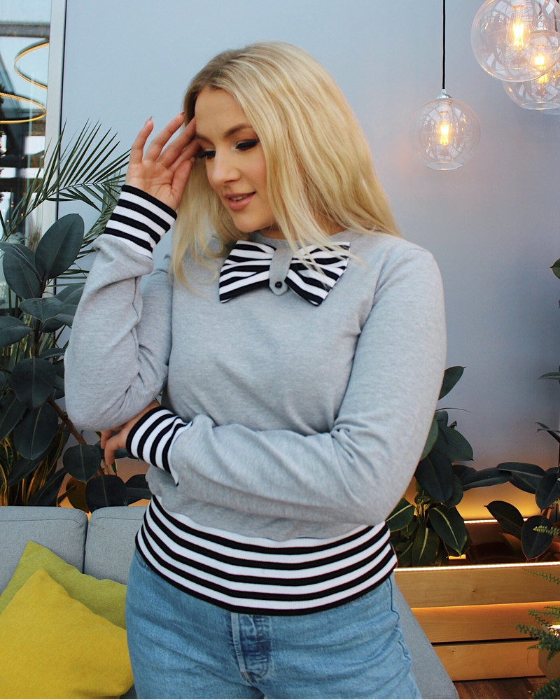BOW STRIPE SWEATSHIRT LIGHT GREY