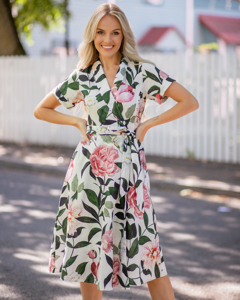 SUMMER MOON MOON MIDI DRESS PINK PEONY WHITE