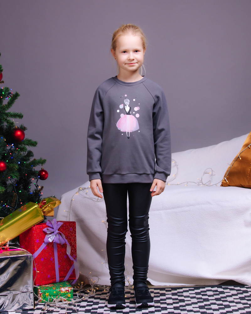 PINK GIRL KIDS SWEATSHIRT DARK GREY