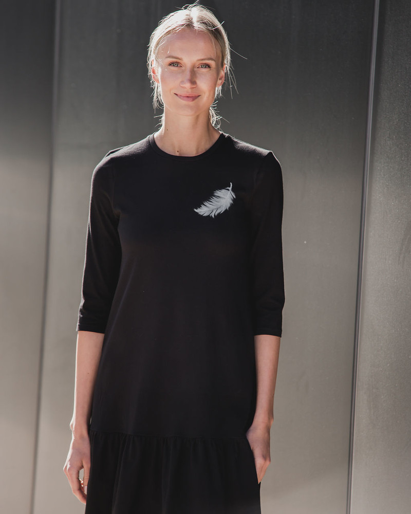 ANGEL PRINT FRILL DRESS BLACK