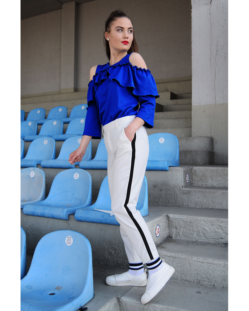 BLUE CUT OUT FRILL SWEATER