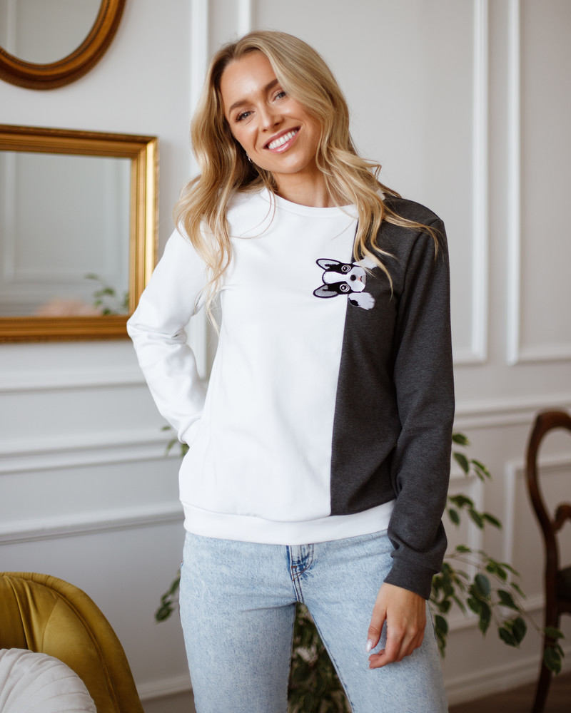 PEEK-A-BOO DOG SWEATSHIRT WHITE & GREY