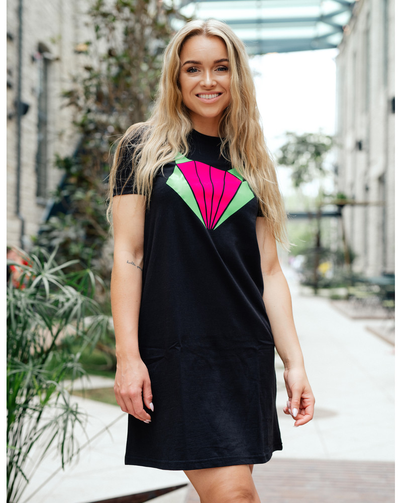 BRIGHT FOX PRINT DRESS BLACK