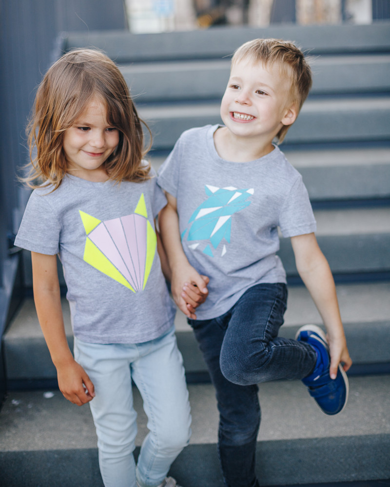 NEON FOX KIDS T-SHIRT LIGHT GREY