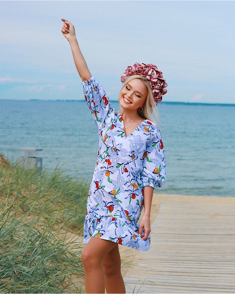 SUMMER FRILL MINI DRESS FLOWER WHITE