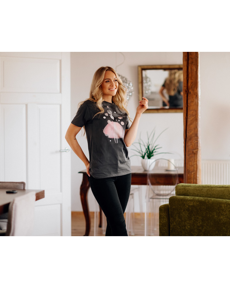 PINK GIRL SLIM T-SHIRT DARK GREY