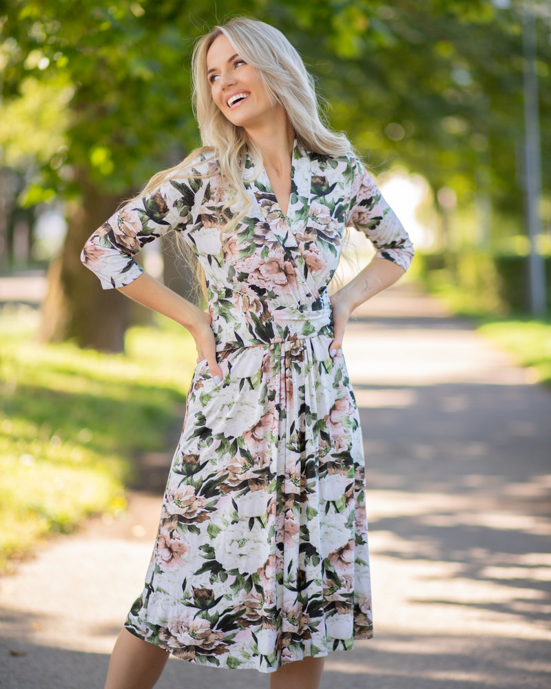 PASTEL PEONY ELEGANT MIDI DRESS