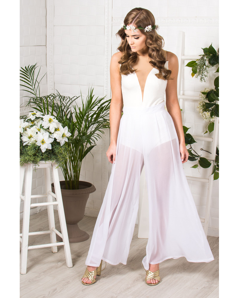 WHITE CHIFFON TROUSERS