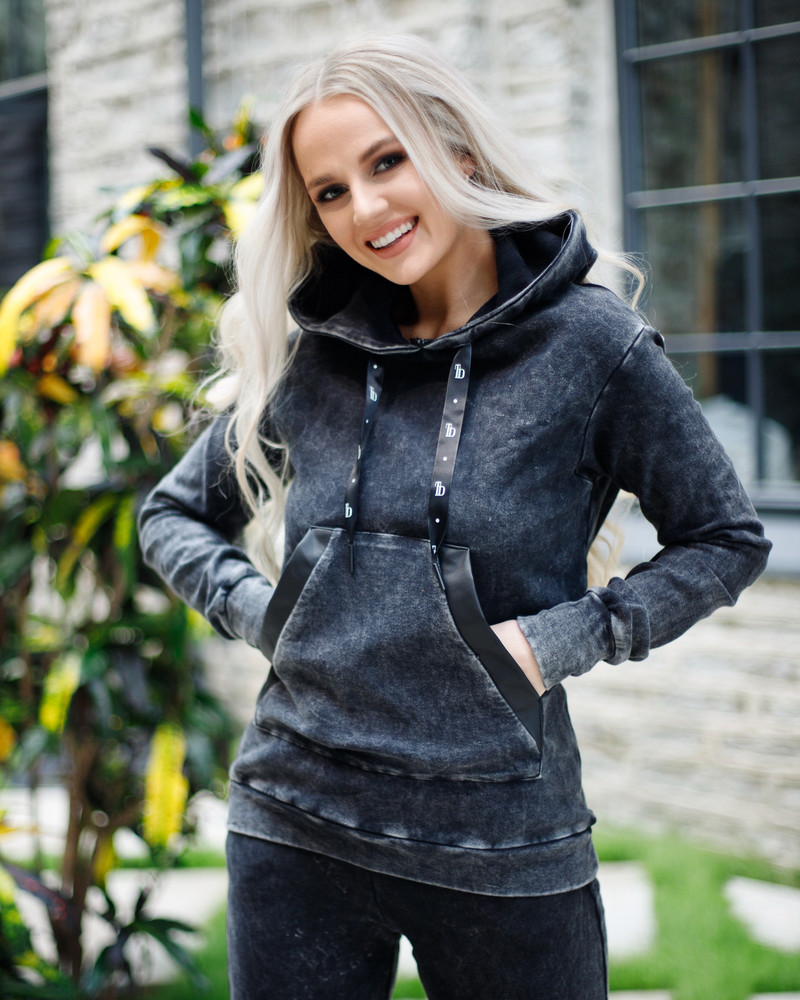 POCKET HOODED UNISEX SWEATSHIRT ACID WASH