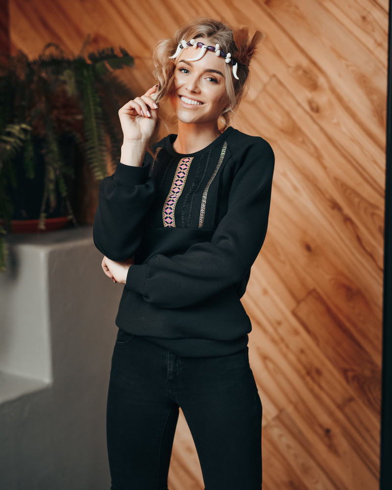 ETHNIC PUFF SLEEVES SWEATSHIRT BLACK