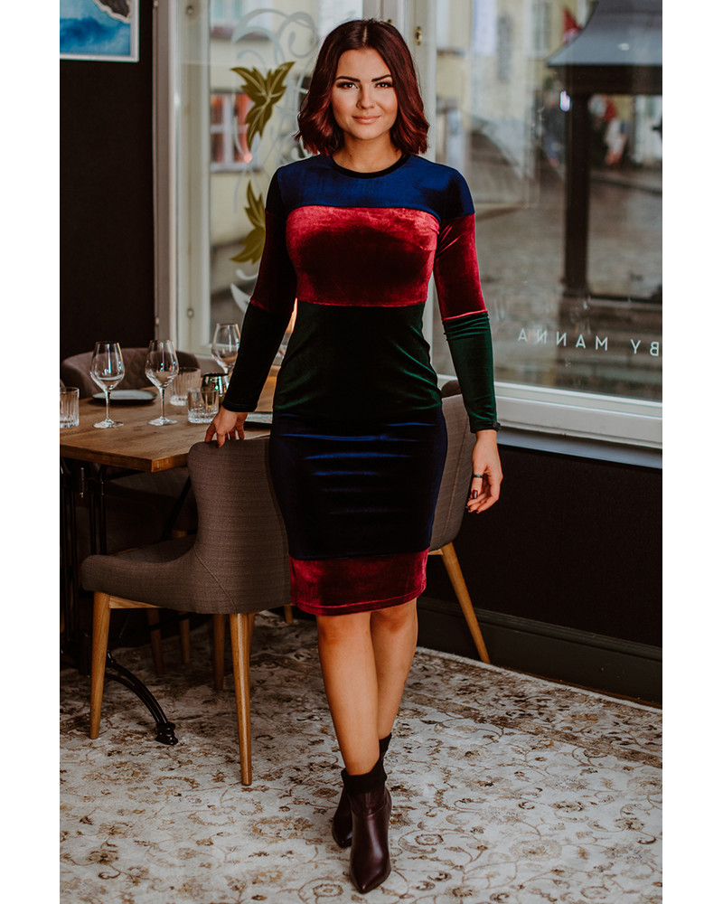 BLOCKS DRESS  VELVET BLUE PURPLE GREEN