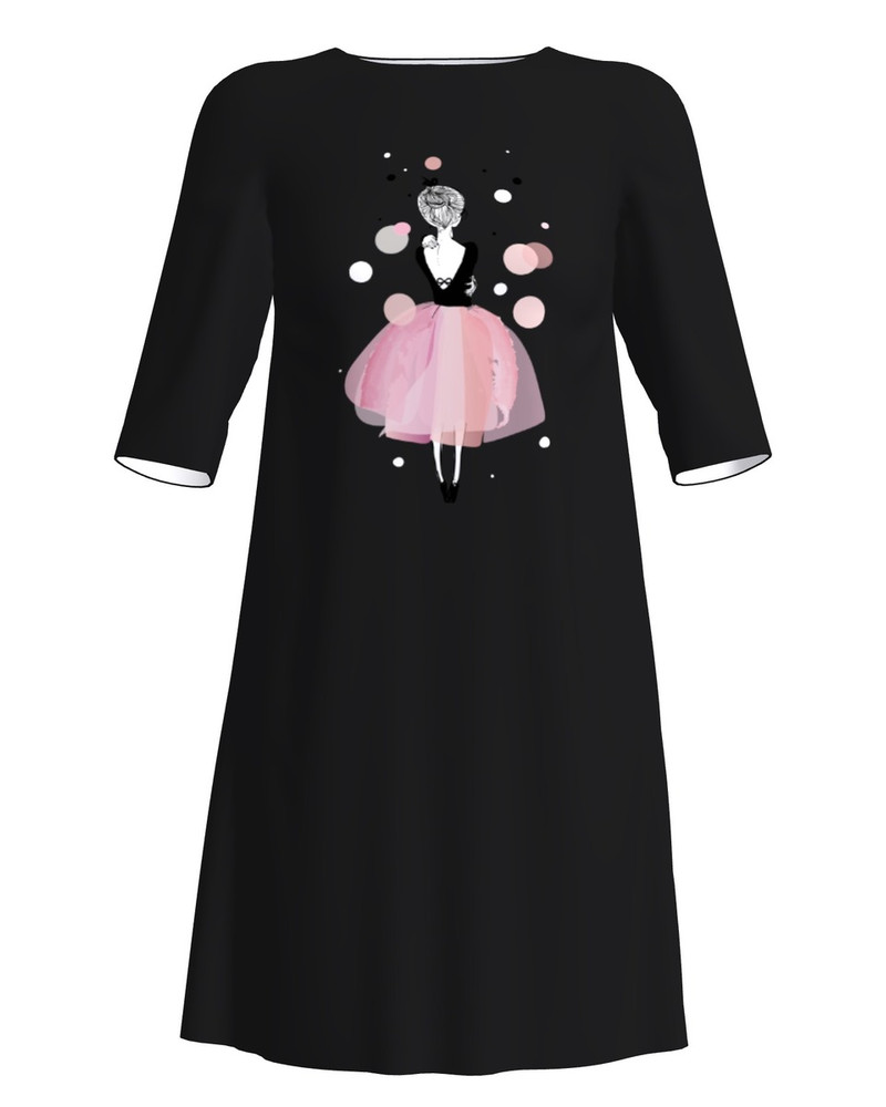 PINK GIRL PRINT DRESS BLACK