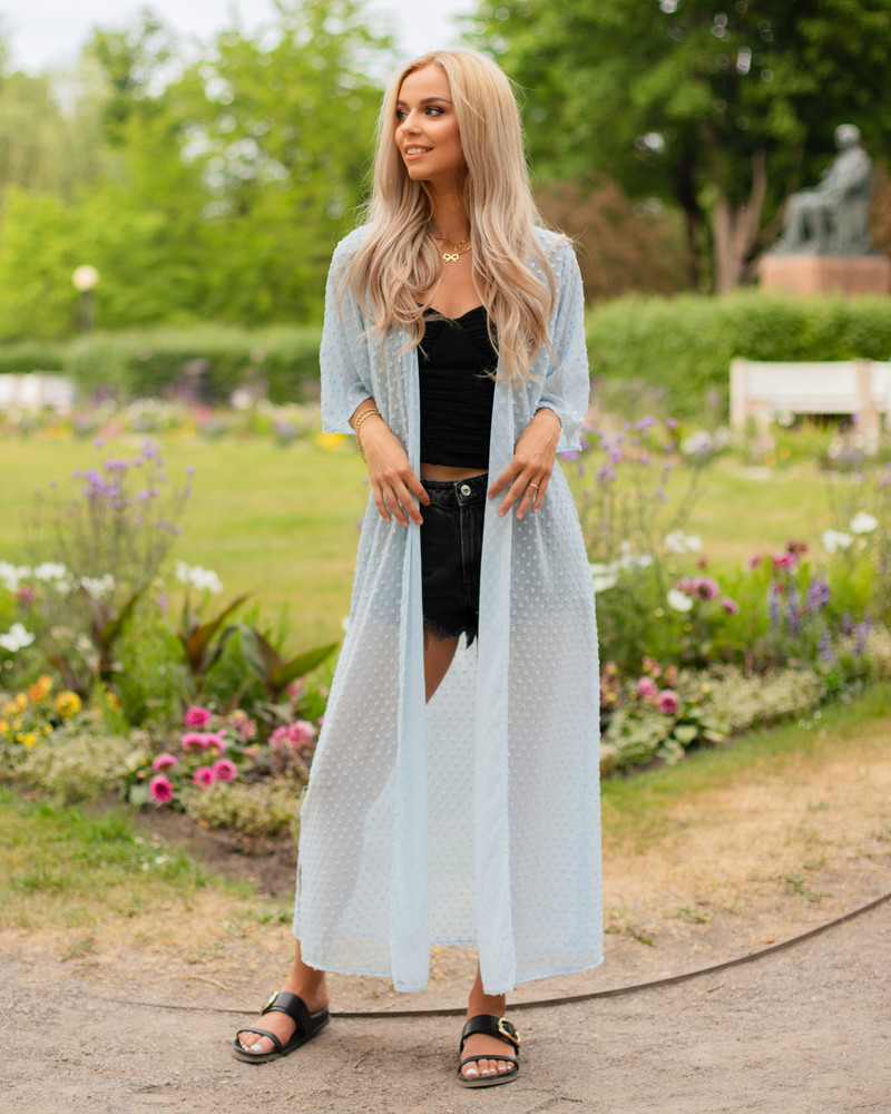 SILVER SHINY FLYAWAY KIMONO LIGHT BLUE