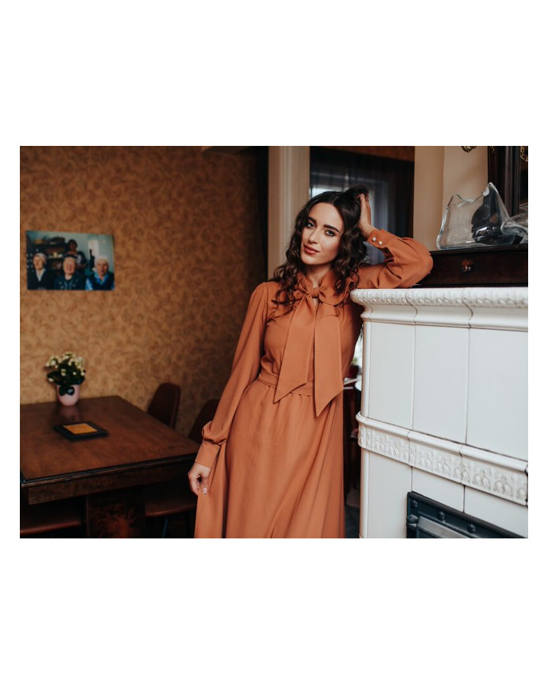 BIG BOW MAXI DRESS CAMEL
