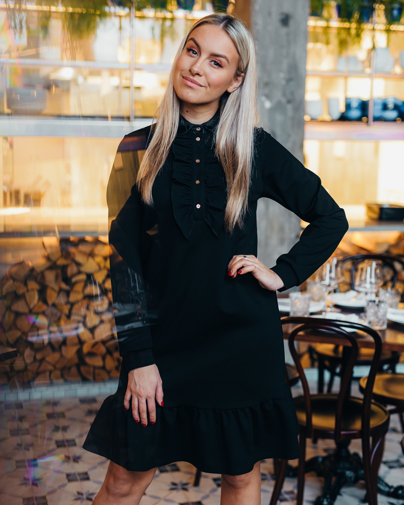 BLACK FRILL RIVETED DRESS