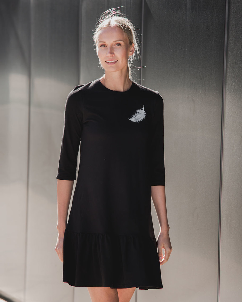 ANGEL PRINT FRILL DRESS BLACK