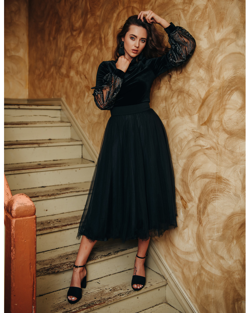 ALICE VELVET GLITTER PULLOVER BLACK