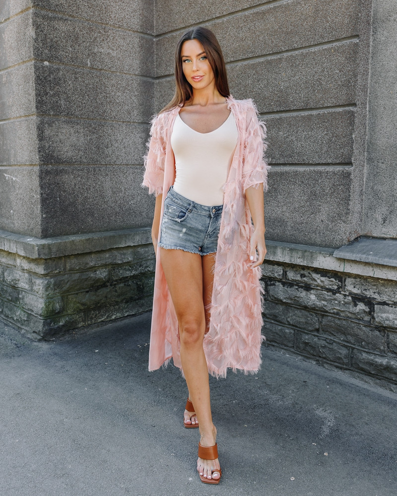 FRINGE FLYAWAY KIMONO PEACHY
