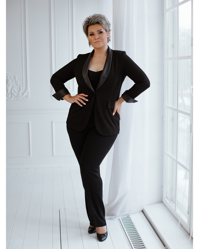 ELEGANT JACKET BLACK LEATHER DETAIL