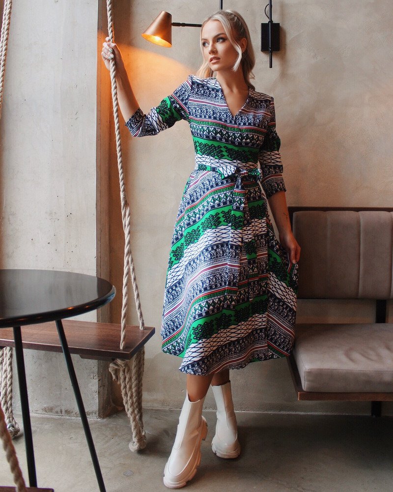 MOON MIDI DRESS ORNAMENT GREEN