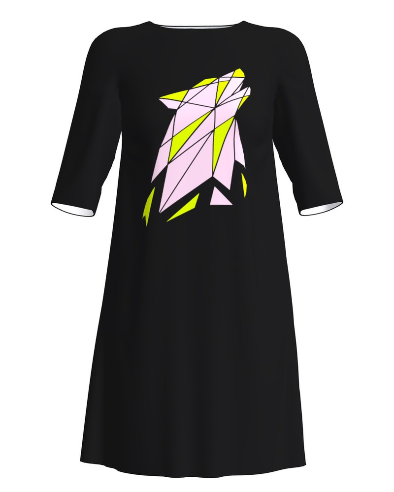 COLORFUL WOLF PRINT DRESS BLACK
