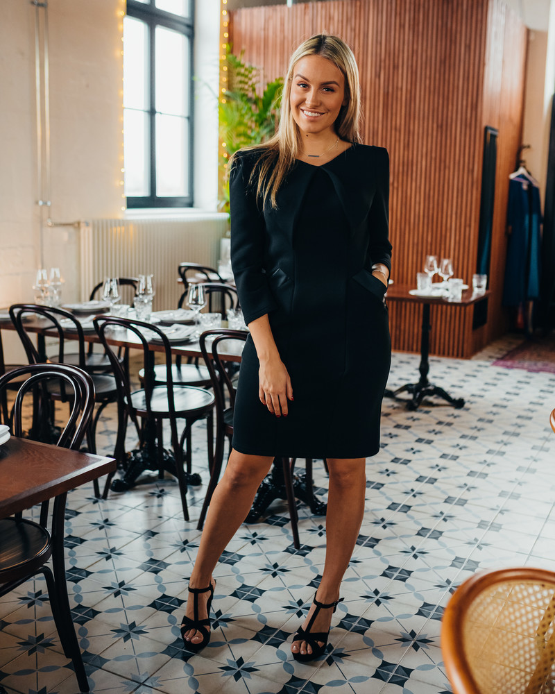 LEATHER DETAIL SOFT DRESS BLACK