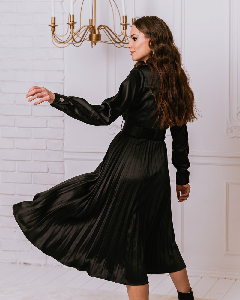 BIKER PLEATED MIDI DRESS BLACK