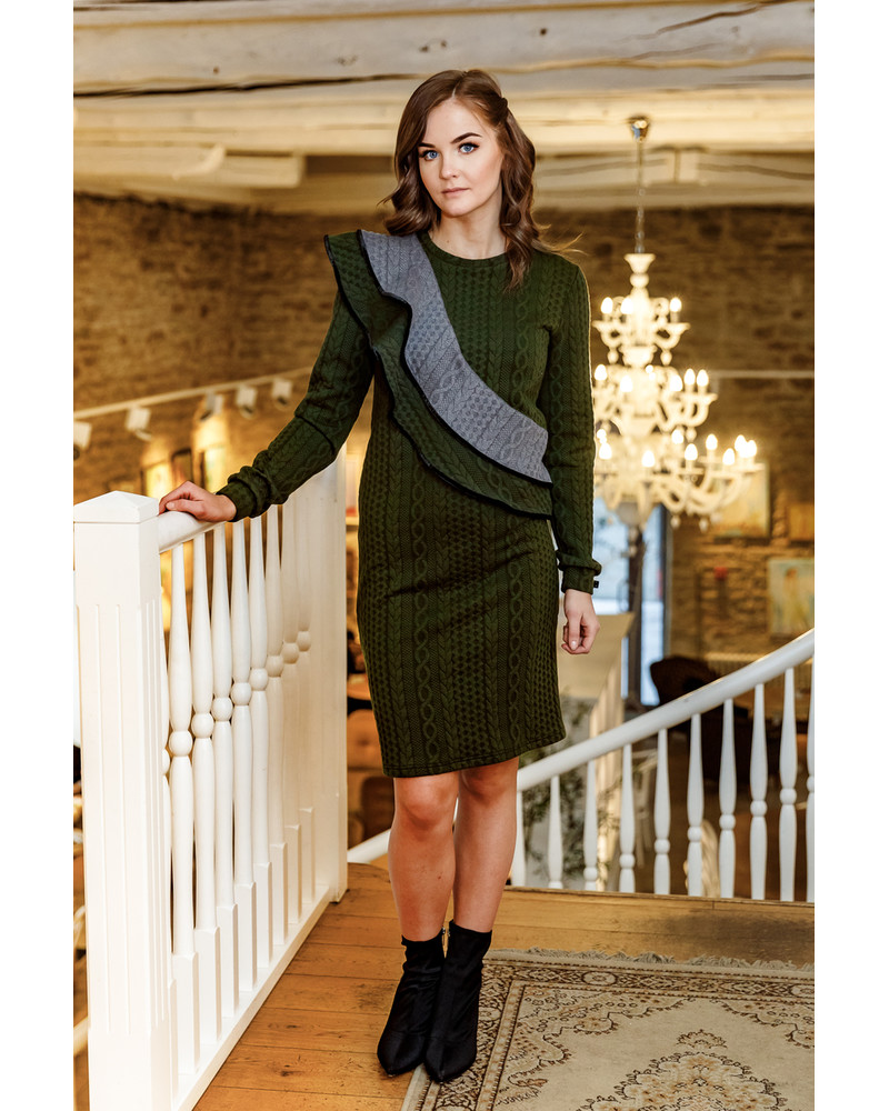 GREY FLARE GREEN JUMPER DRESS