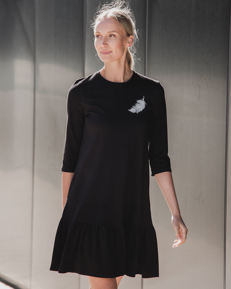 ANGEL PRINT FRILL DRESS BLACK