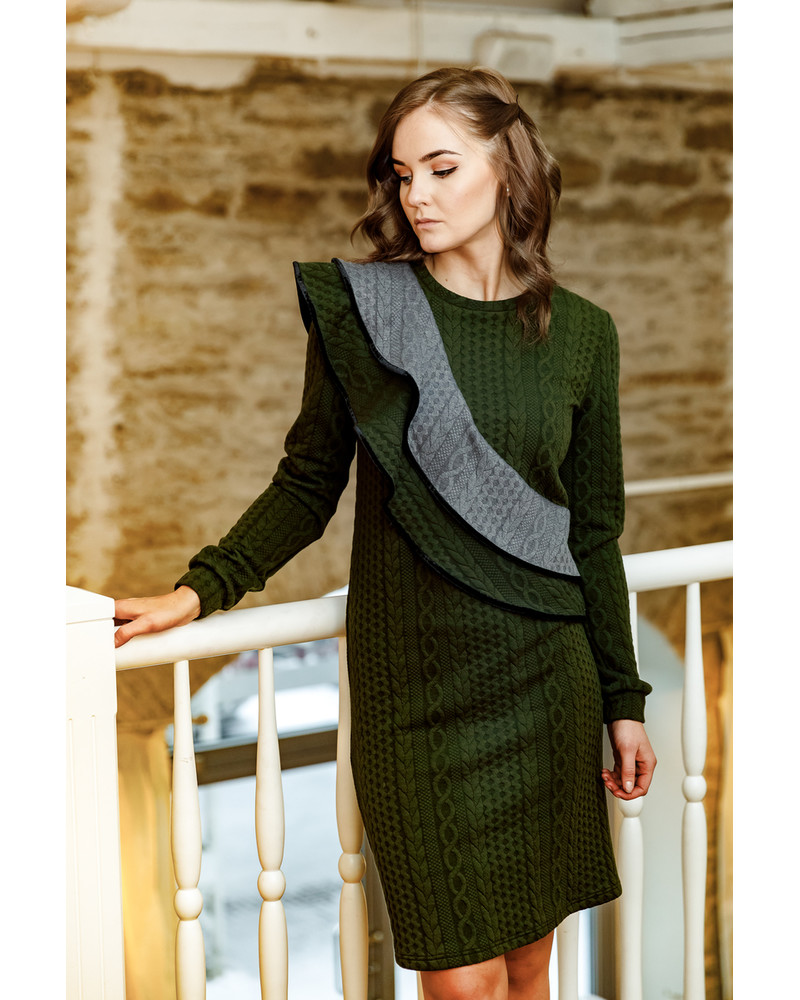 GREY FLARE GREEN JUMPER DRESS