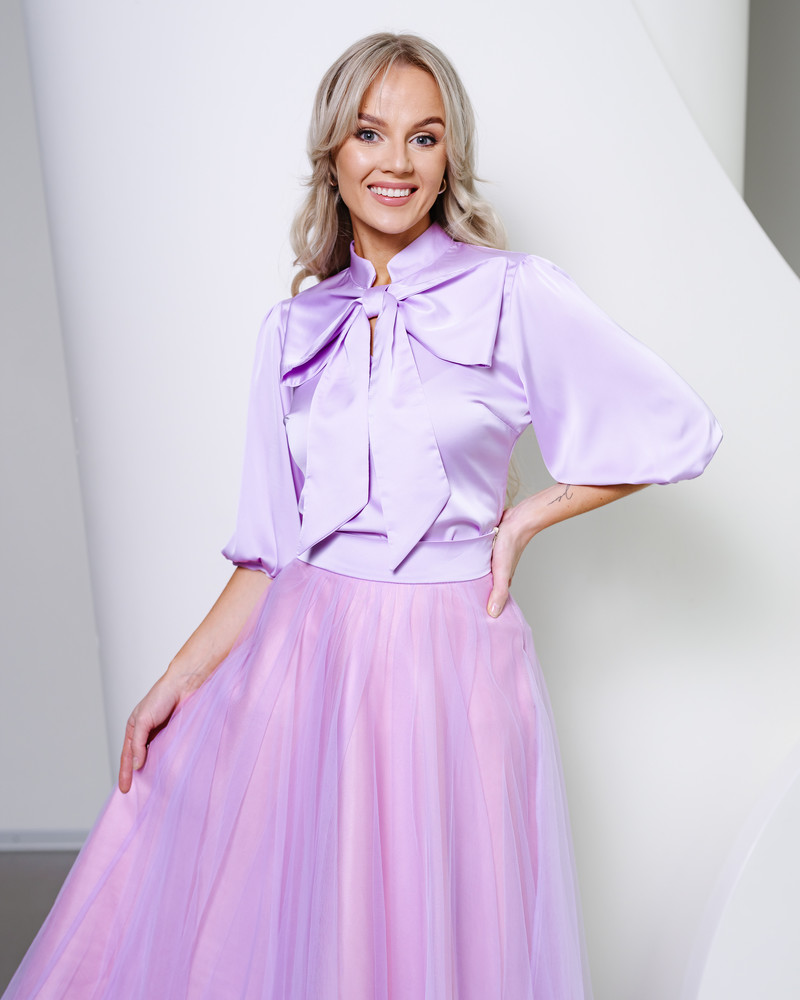 BIG BOW SILKY BLOUSE LILAC