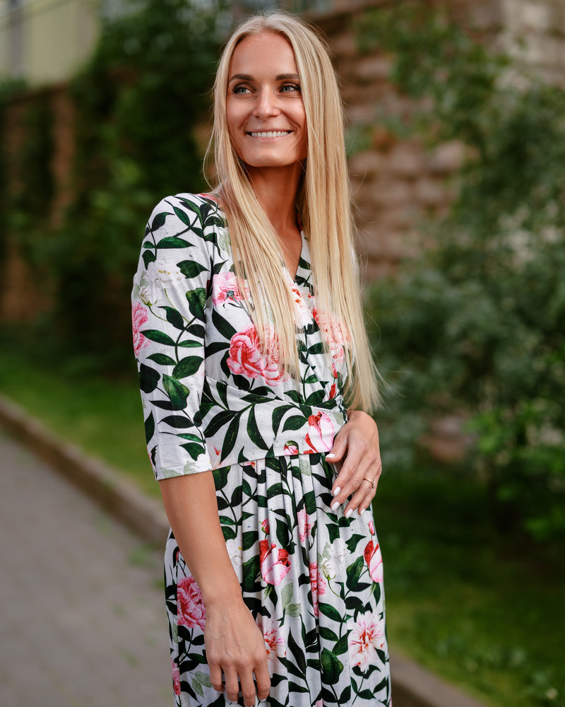 PINK PEONY MAXI ELEGANT DRESS AQUA