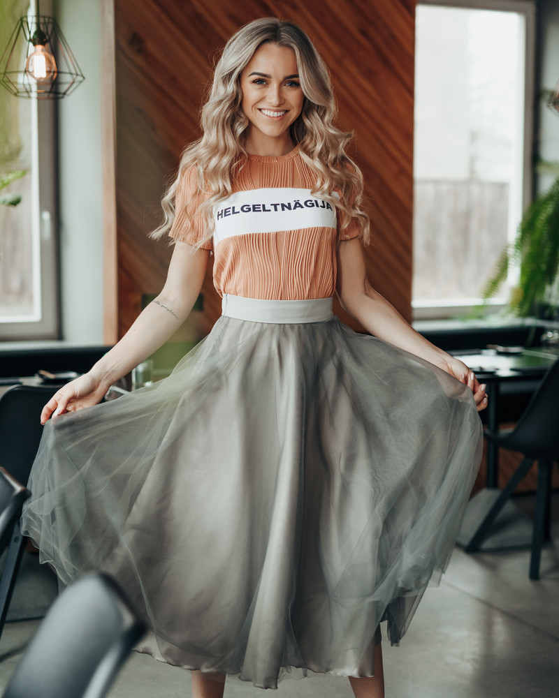 GREY MESH MIDI SKIRT