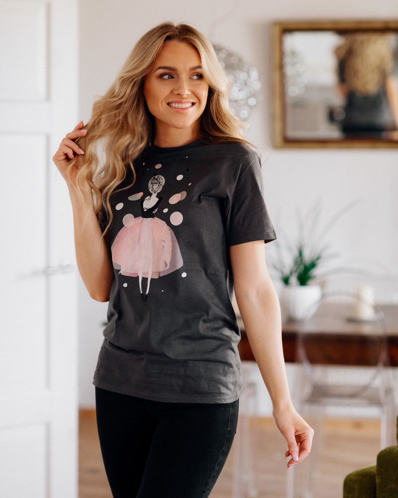 PINK GIRL SLIM T-SHIRT DARK GREY
