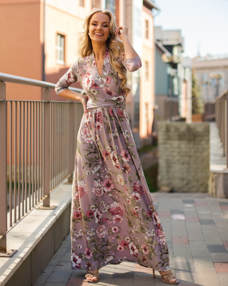 FLOWER ELEGANT MAXI DRESS GREY