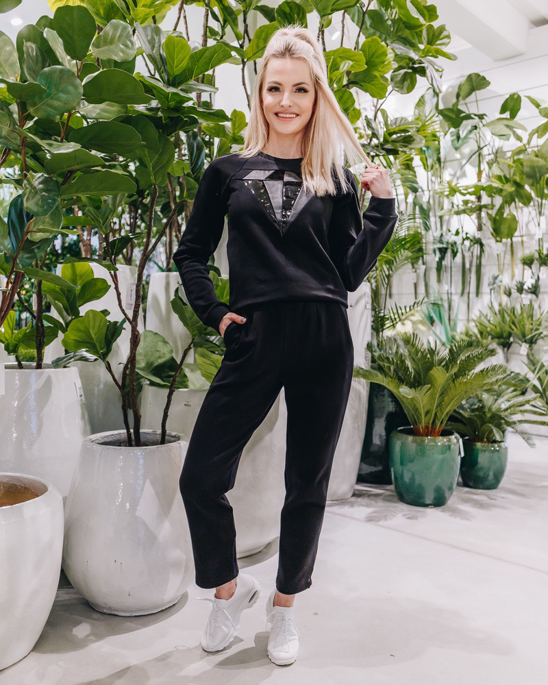 LEATHER DIAMOND SWEATSHIRT BLACK
