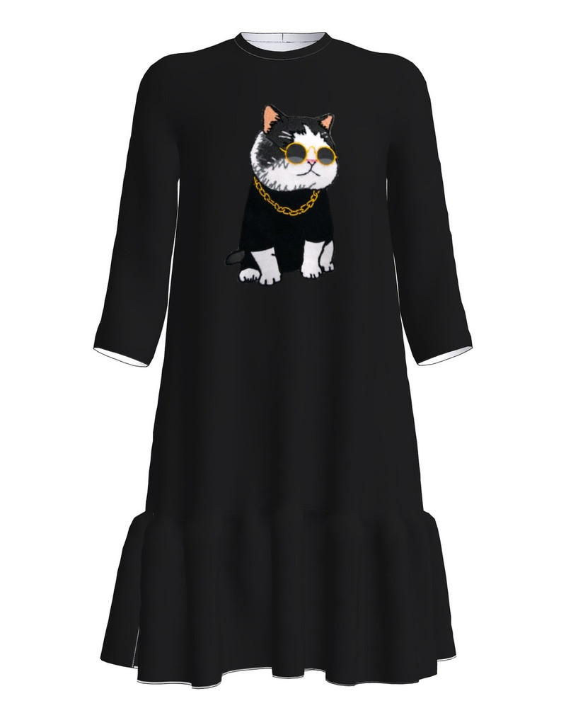 COOL CAT FRILL DRESS BLACK