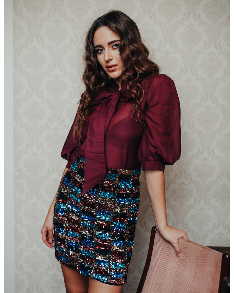 BORDEAUX BIG BOW SILK BLOUSE
