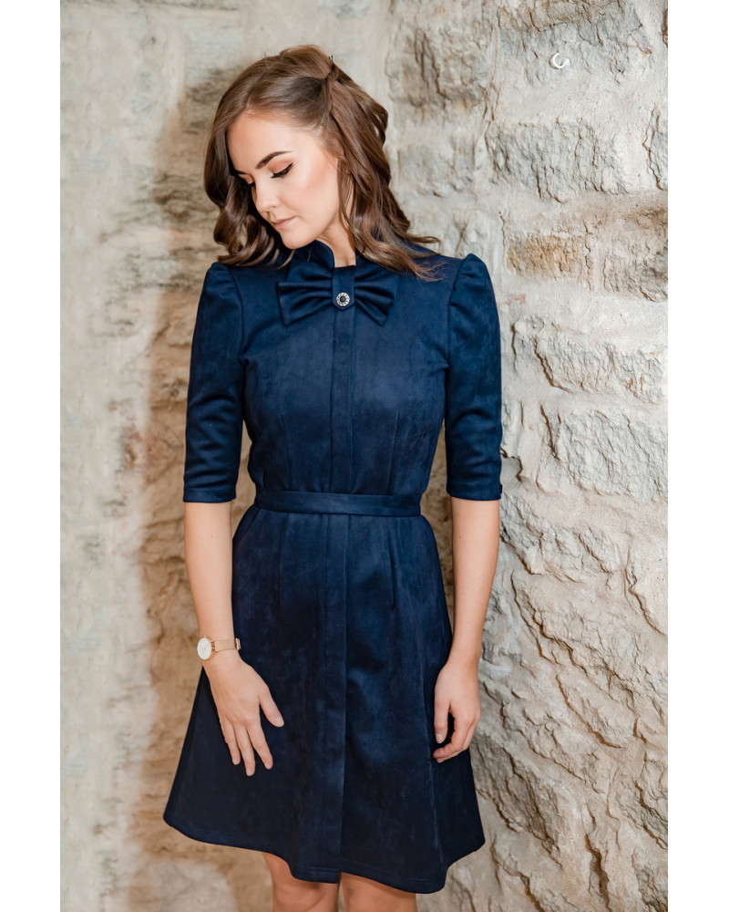 BOW SUEDE DRESS NAVY