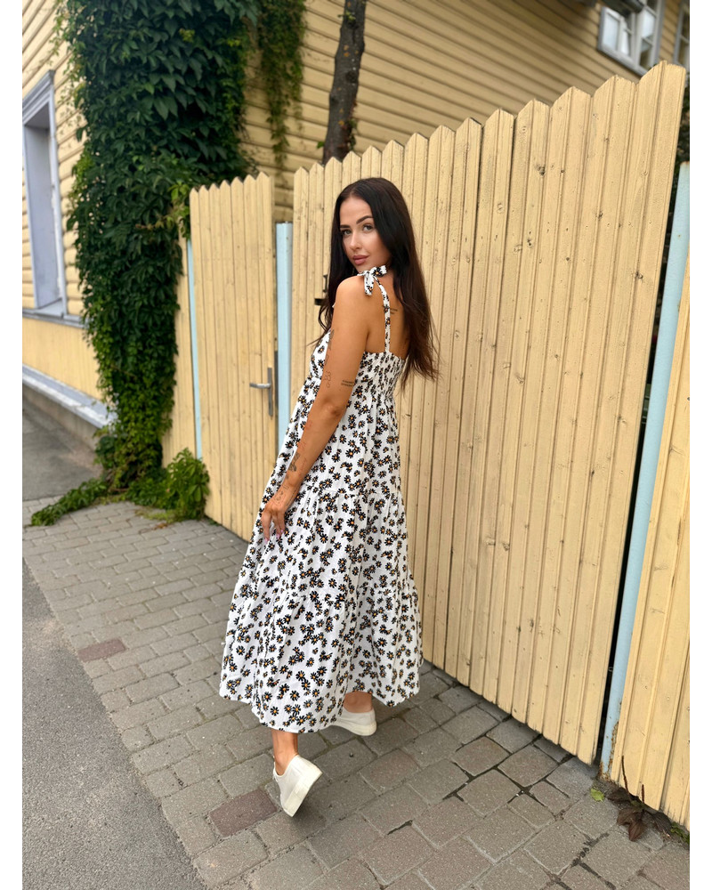 DAISY KNOT MIDI DRESS WHITE