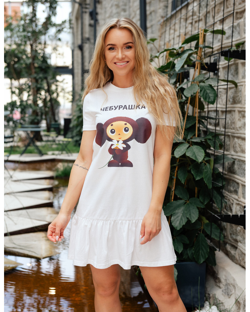 TŠEBURAŠKA FRILL DRESS WHITE