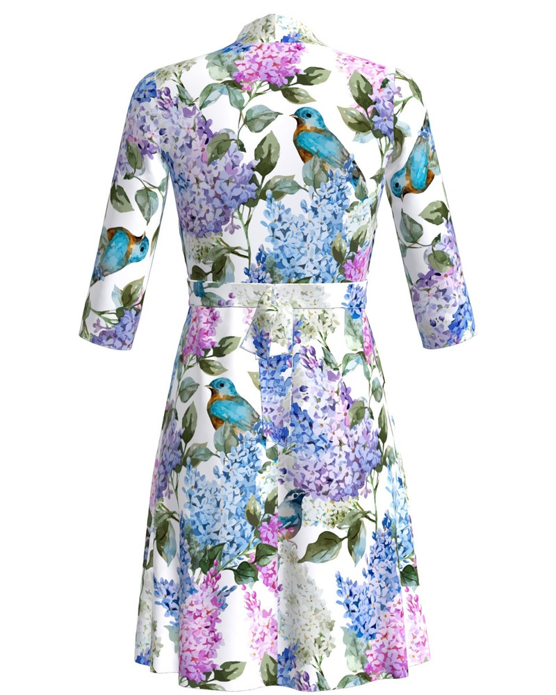 LILAC BLOSSOMS & BIRD ELEGANT DRESS WHITE