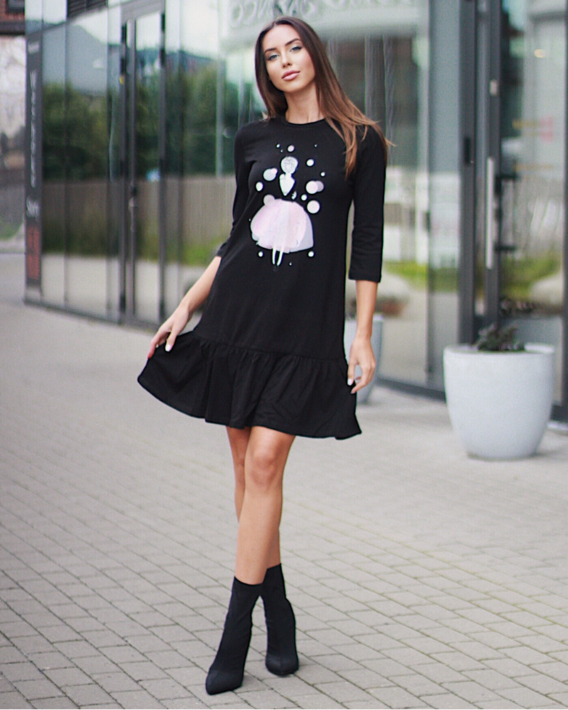 PINK GIRL FRILL DRESS BLACK